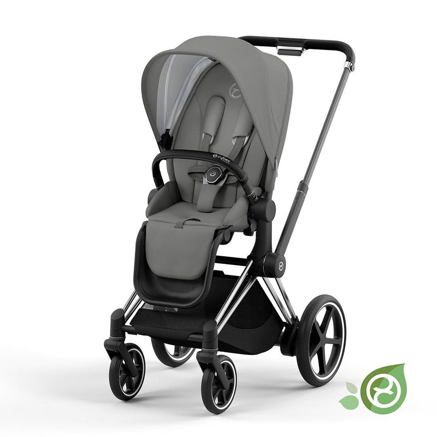 CYBEX e-Priam Pushchair - Conscious Collection - Pearl Grey (2022)-Stroller Bundles-Chrome Black-None | Natural Baby Shower