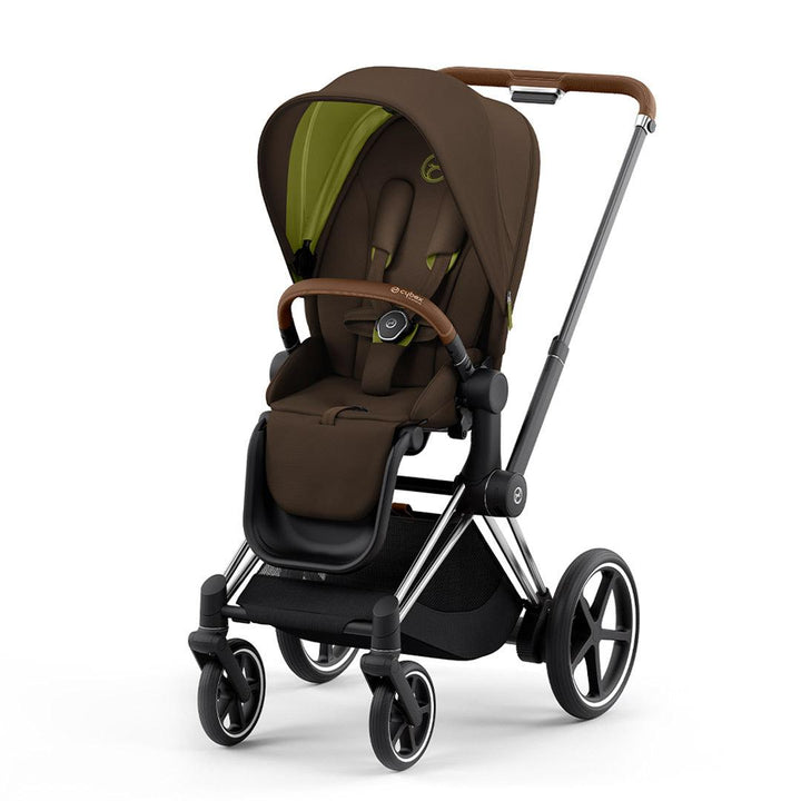 CYBEX e-Priam Pushchair - Khaki Green (2022)-Strollers-Chrome + Brown-No Carrycot | Natural Baby Shower