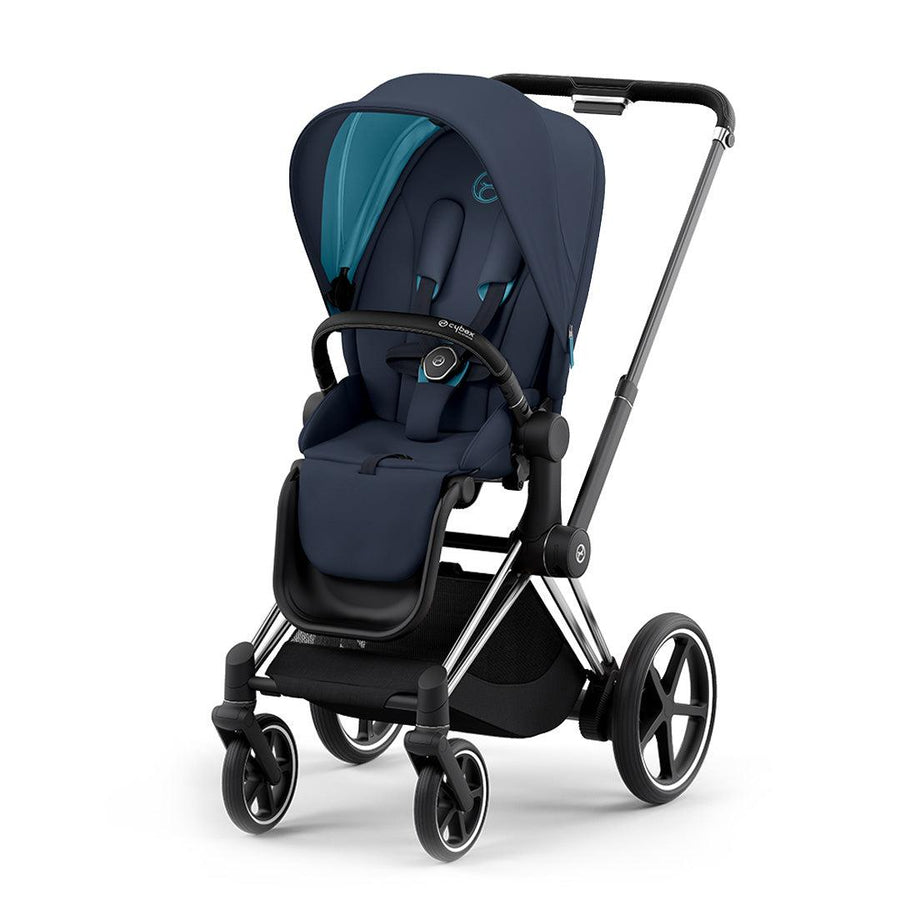 CYBEX e-Priam Pushchair - Nautical Blue (2022)-Strollers-Chrome + Black-No Carrycot | Natural Baby Shower