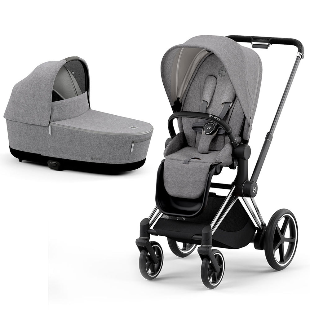 CYBEX e-Priam Pushchair Plus - Manhattan Grey (2022)-Strollers-Chrome + Black-Lux Carrycot | Natural Baby Shower