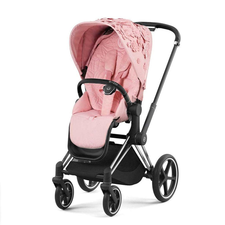 CYBEX Priam Pushchair - Simply Flowers - Pale Blush (2022)-Strollers-Chrome Black-None | Natural Baby Shower