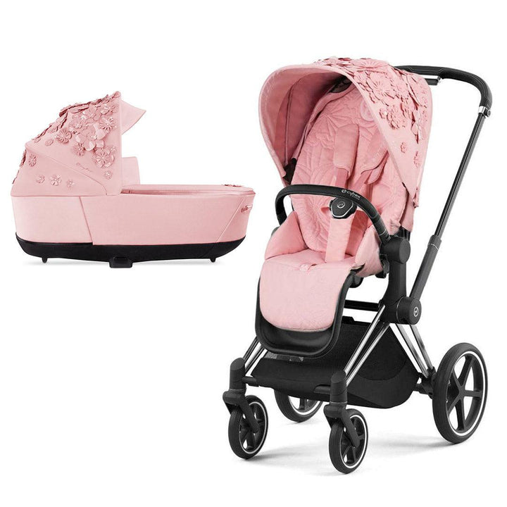 CYBEX Priam Pushchair - Simply Flowers - Pale Blush (2022)-Strollers-Chrome Black-Lux | Natural Baby Shower