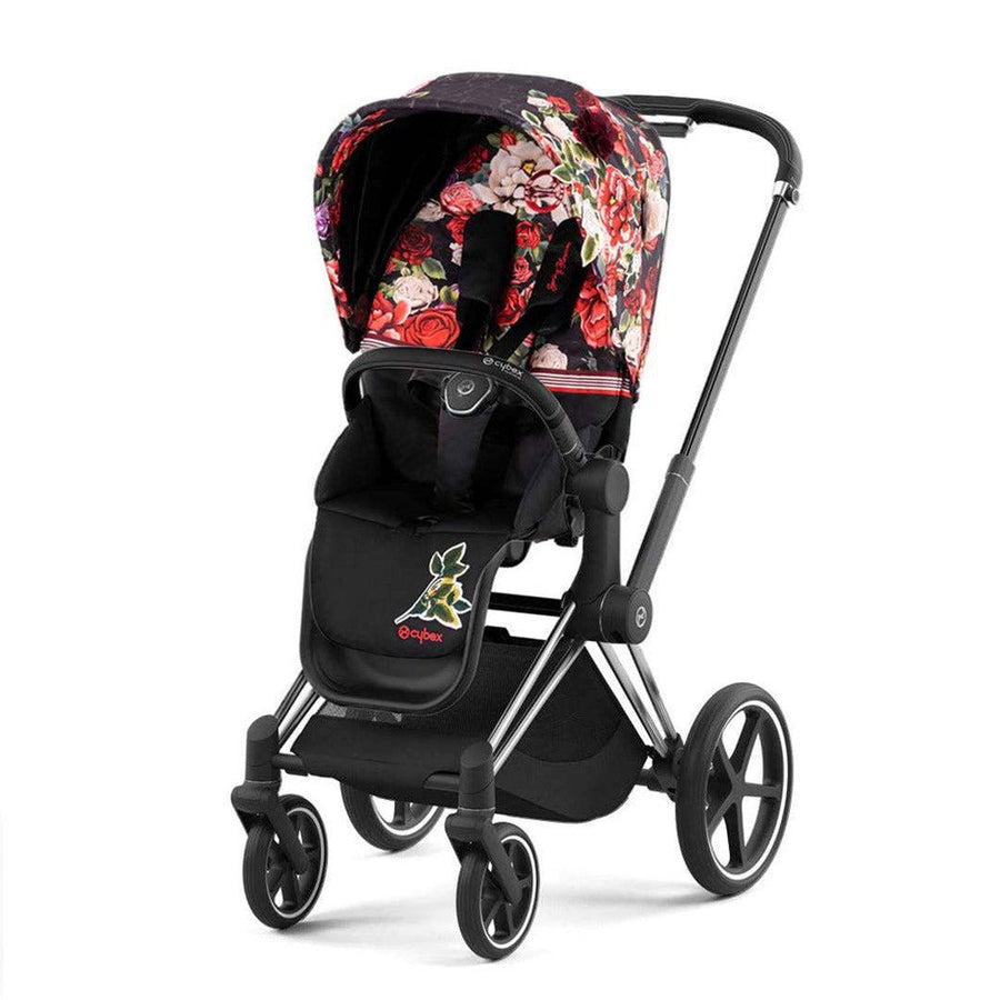 CYBEX Priam Pushchair - Spring Blossom - Dark (2022)-Strollers-Chrome Black-None | Natural Baby Shower