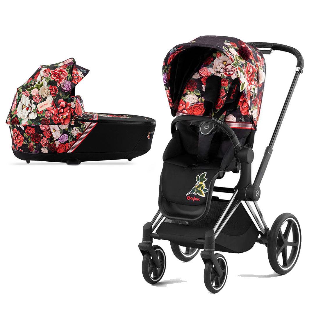 CYBEX Priam Pushchair - Spring Blossom - Dark (2022)-Strollers-Chrome Black-Lux | Natural Baby Shower