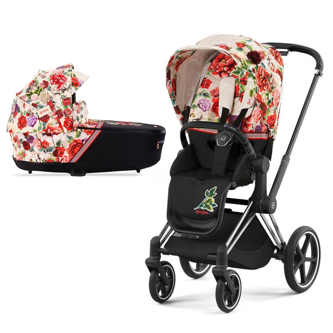 CYBEX Priam Pushchair - Spring Blossom - Light (2022)-Strollers-Chrome Black-Lux | Natural Baby Shower