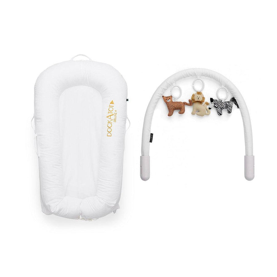 DockATot Deluxe+ Dock & Toy Arch Set Bundle - Pristine White-Baby Nests- | Natural Baby Shower