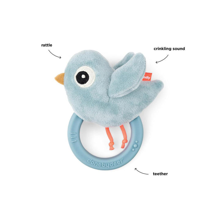 Done by Deer Sensory Rattle With Teether - Blue - Birdee-Rattles-Blue- | Natural Baby Shower