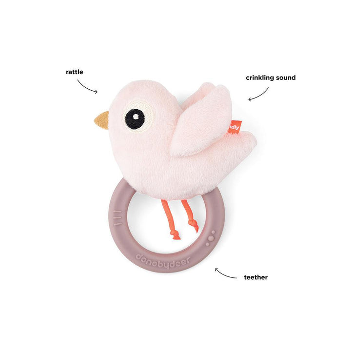 Done by Deer Sensory Rattle With Teether - Powder - Birdee-Rattles-Powder- | Natural Baby Shower