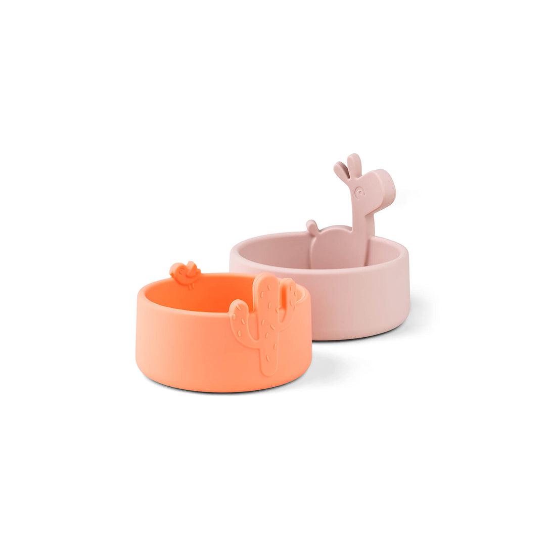 Done by Deer Silicone Bowl Set 2 Pieces - Powder/Coral - Lalee-Bowls-Powder/Coral- | Natural Baby Shower