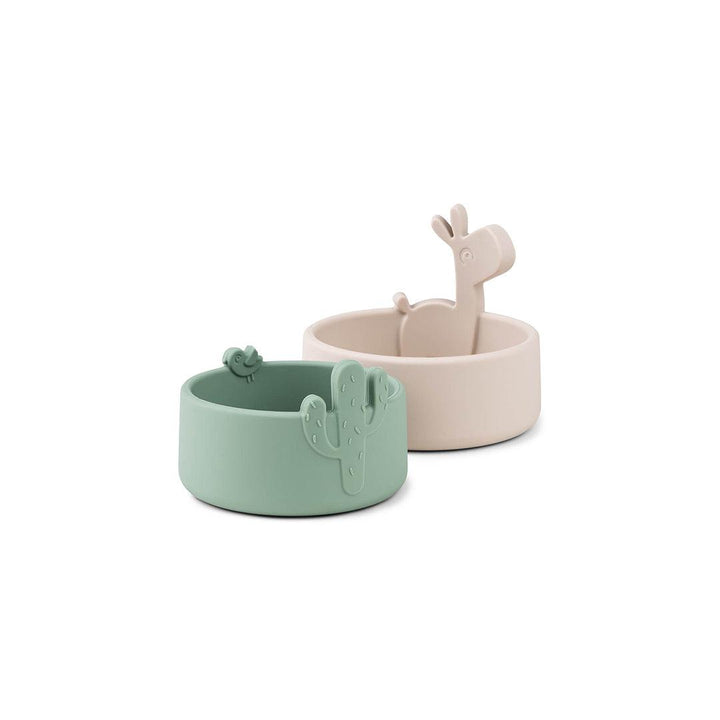 Done by Deer Silicone Bowl Set 2 Pieces - Sand/Green - Lalee-Bowls-Sand/Green- | Natural Baby Shower