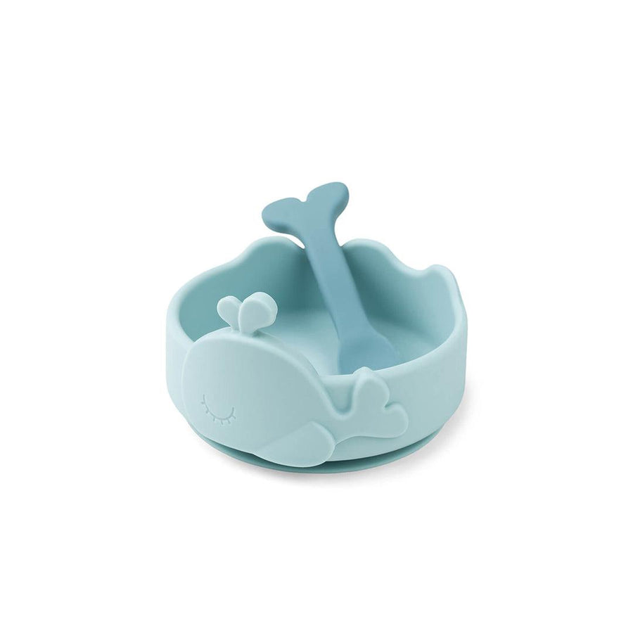 Done by Deer Silicone Stick & Stay Bowl + Baby Spoon - Blue - Wally-Bowls-Blue- | Natural Baby Shower