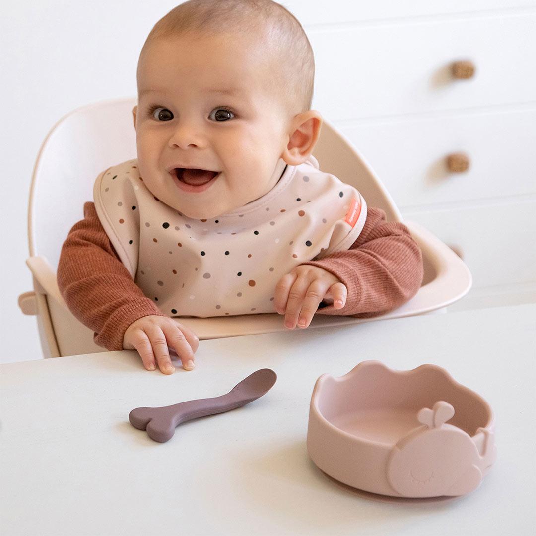 Done by Deer Silicone Stick & Stay Bowl + Baby Spoon - Powder - Wally-Bowls-Powder- | Natural Baby Shower