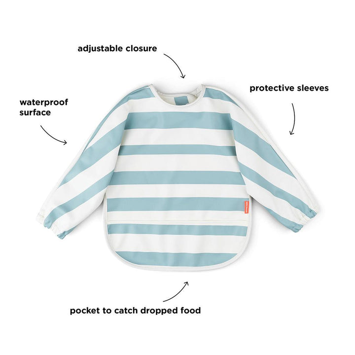 Done by Deer Sleeved Pocket Bib - Blue - Stripes-Bibs-Blue- | Natural Baby Shower