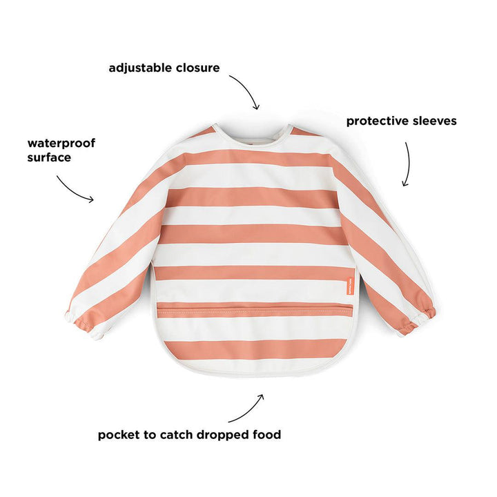 Done by Deer Sleeved Pocket Bib - Papaya - Stripes-Bibs-Papaya- | Natural Baby Shower