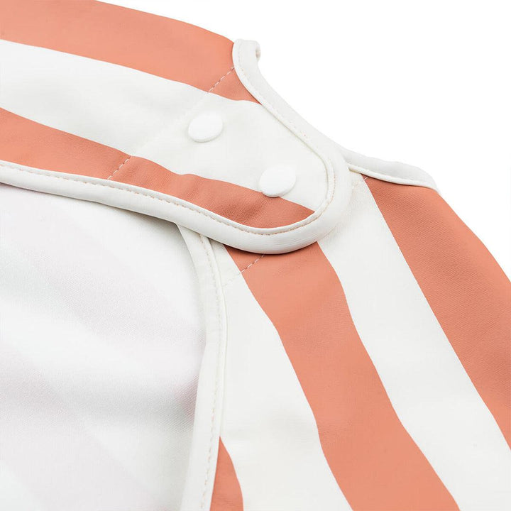 Done by Deer Sleeved Pocket Bib - Papaya - Stripes-Bibs-Papaya- | Natural Baby Shower