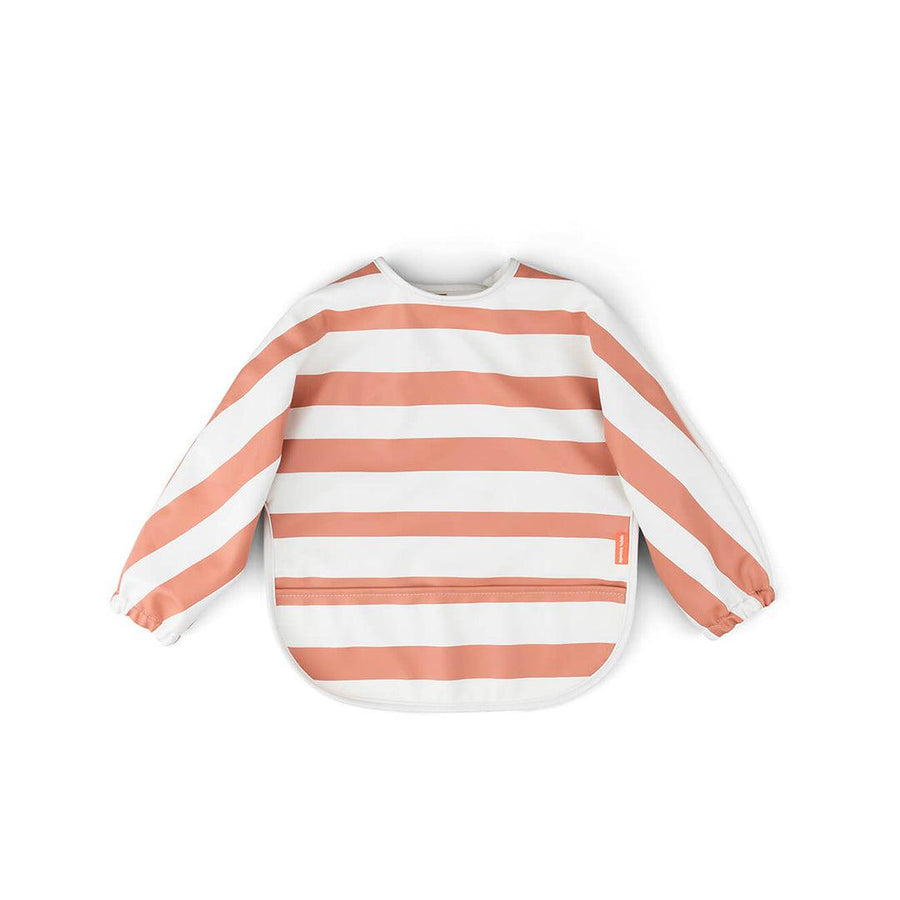 Done by Deer Sleeved Pocket Bib - Papaya - Stripes-Bibs-Papaya- | Natural Baby Shower