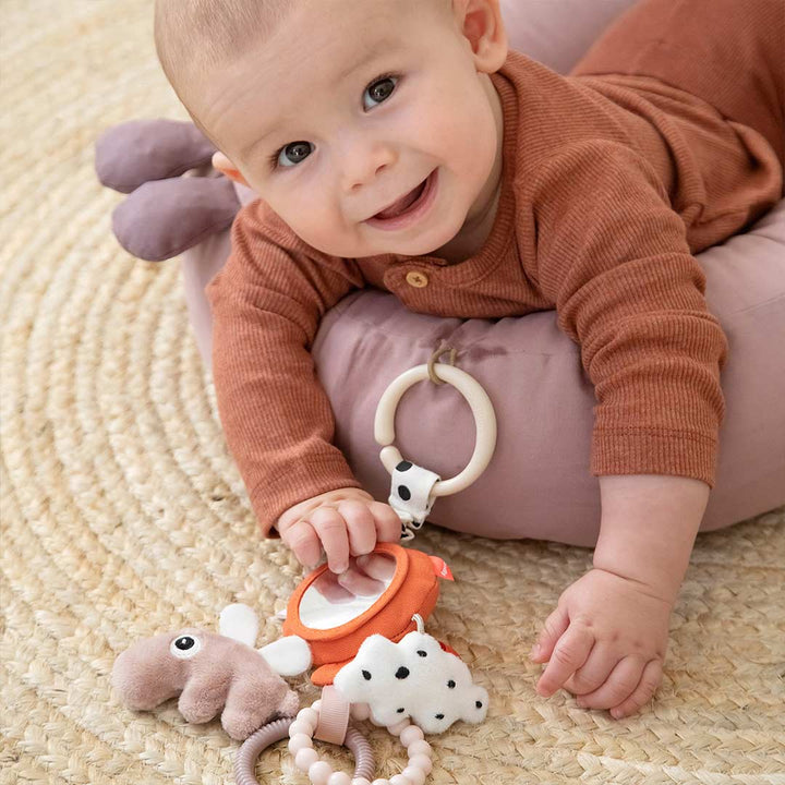 Done by Deer To Go Activity Mirror - Papaya - Happy Clouds-Pram Toys-Papaya- | Natural Baby Shower