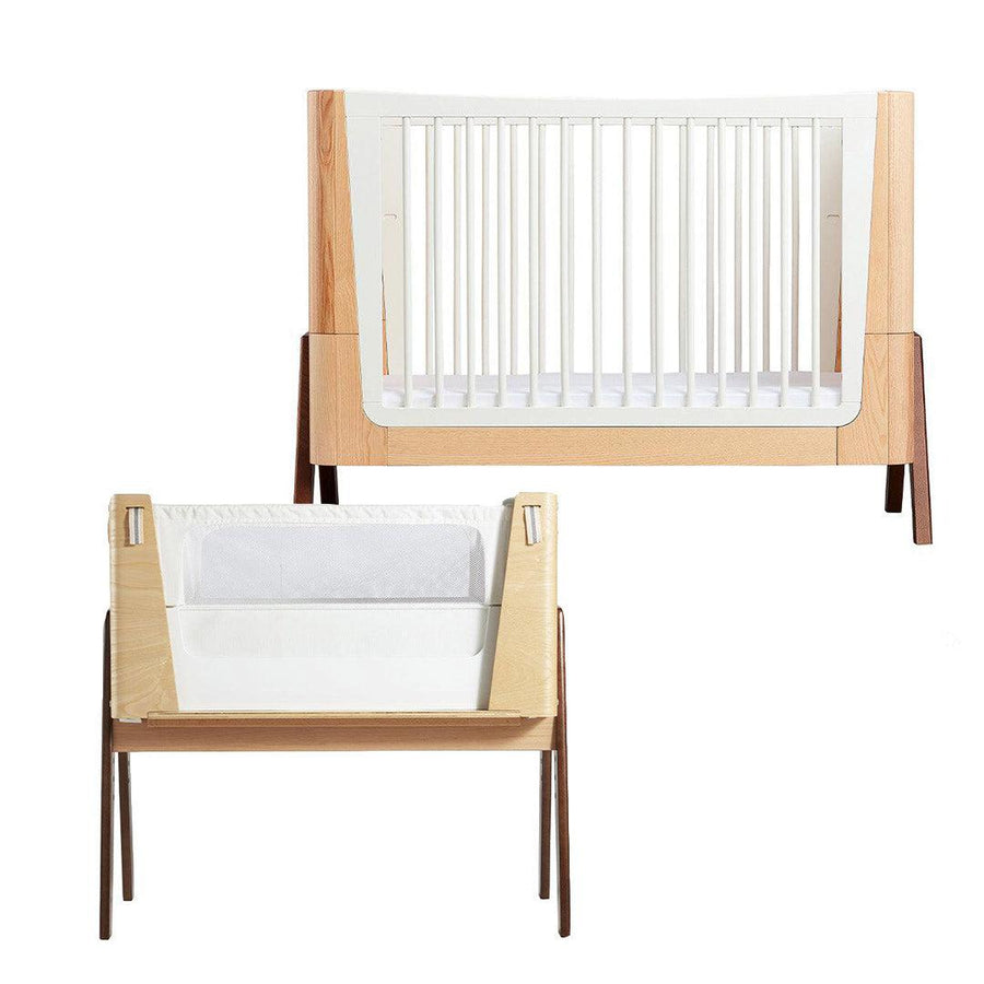Gaia Baby Hera Cot Bed + Bedside Crib Two Piece Bundle - Natural + Walnut-Nursery Sets- | Natural Baby Shower