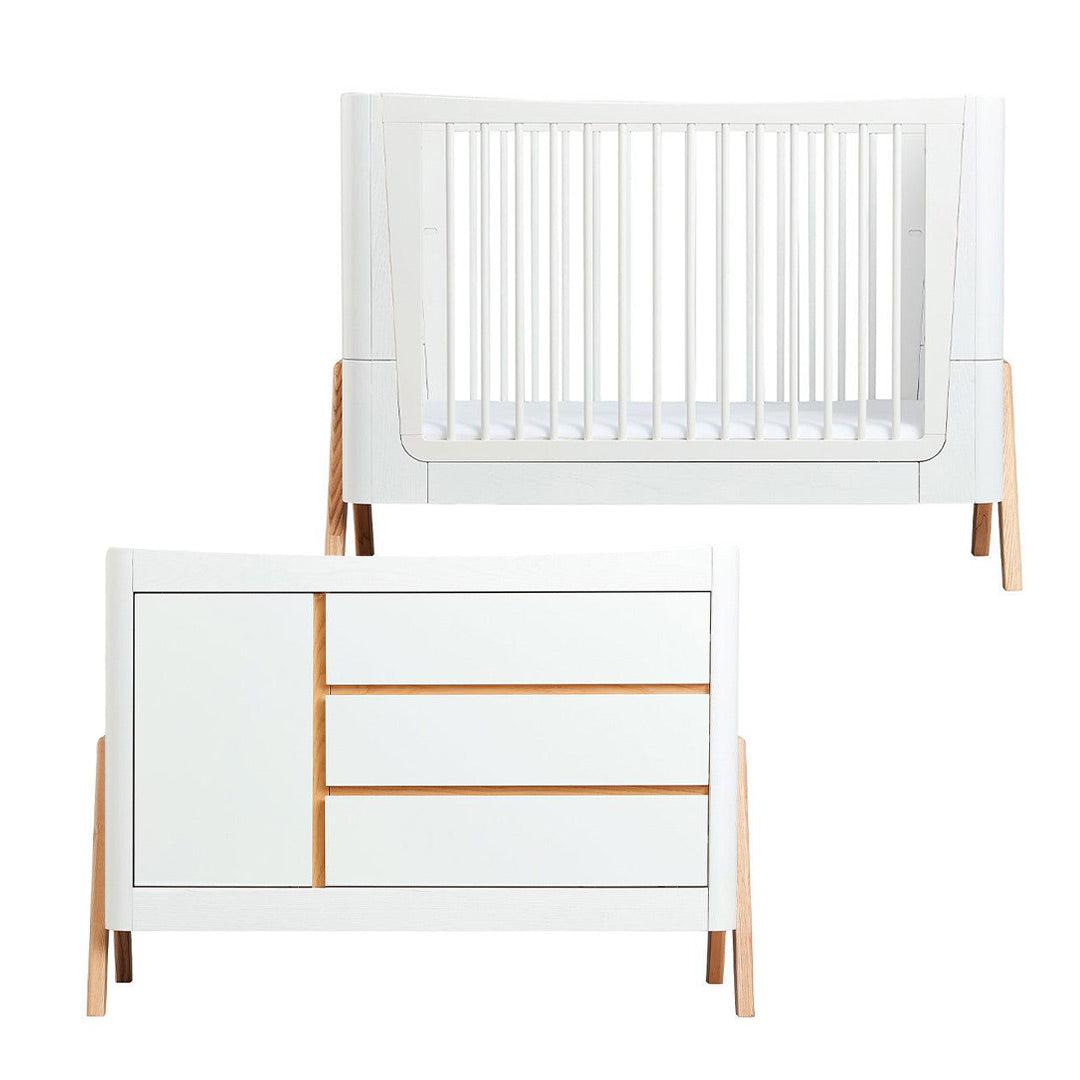 Gaia Baby Hera Cot Bed + Dresser Two Piece Bundle - 	Scandi-White + Natural-Nursery Sets- | Natural Baby Shower