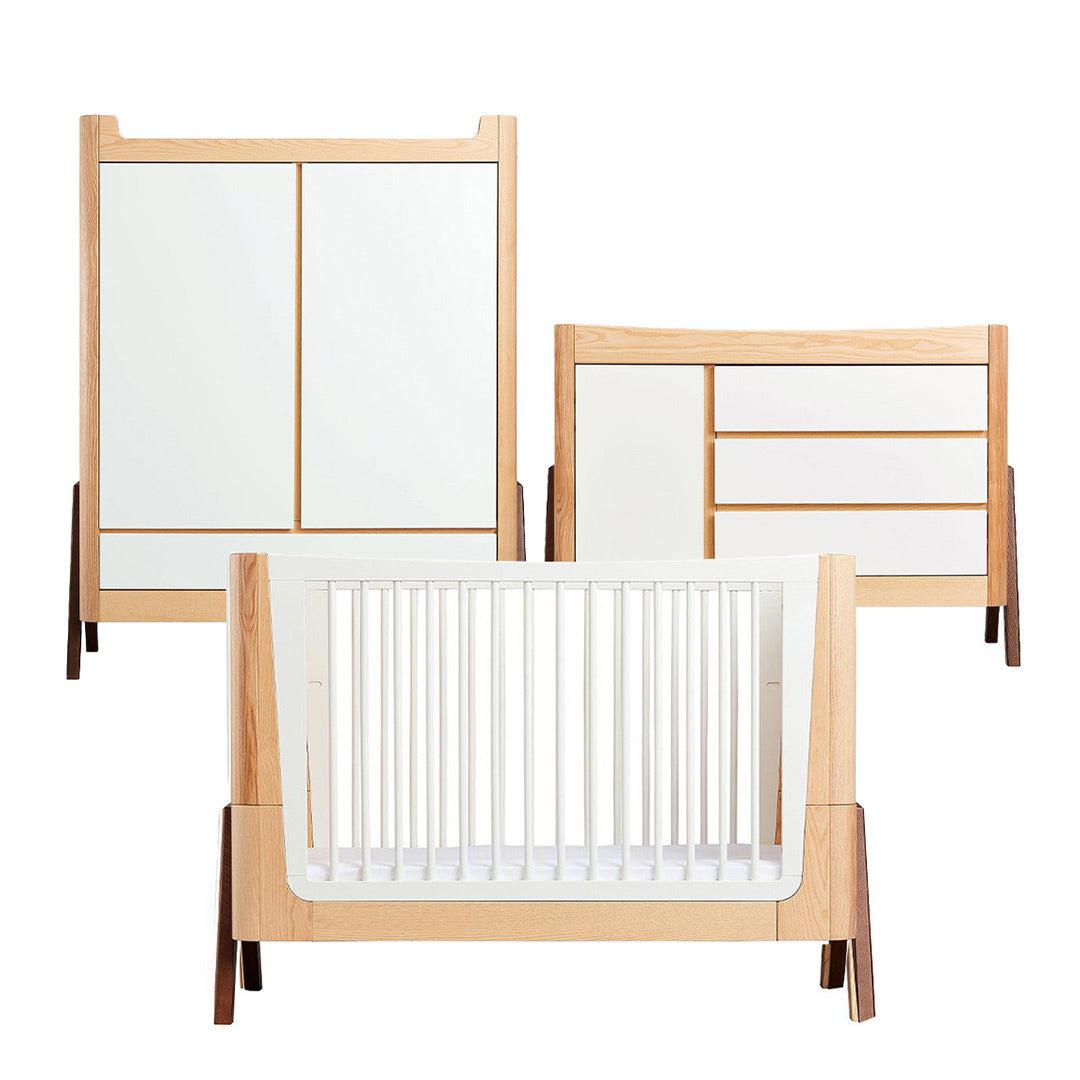 Gaia Baby Hera Cot Bed + Dresser + Wardrobe Three Piece Bundle - Natural + Walnut-Nursery Sets- | Natural Baby Shower