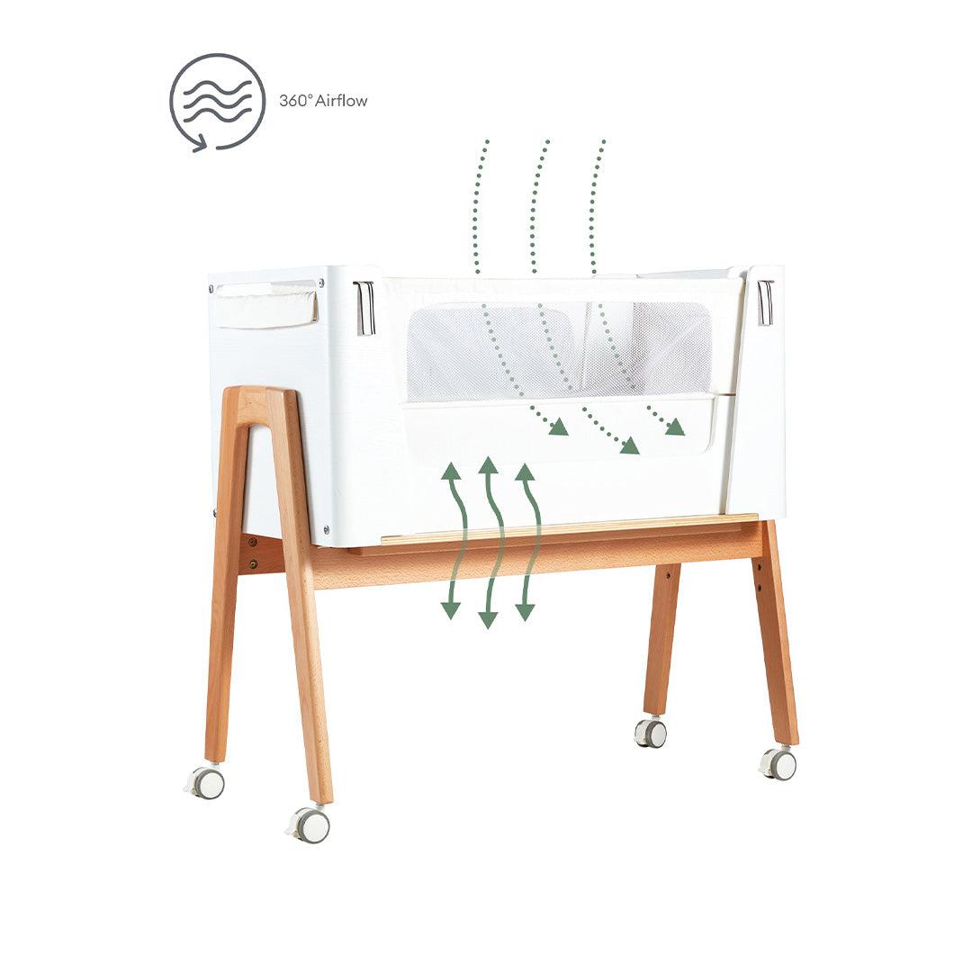 Gaia Baby Hera Cot Bed + Bedside Crib Two Piece Bundle - Scandi-White + Natural-Nursery Sets- | Natural Baby Shower