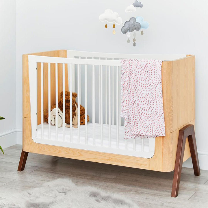 Gaia Baby Hera Cot Bed + Dresser + Wardrobe Three Piece Bundle - Natural + Walnut-Nursery Sets- | Natural Baby Shower
