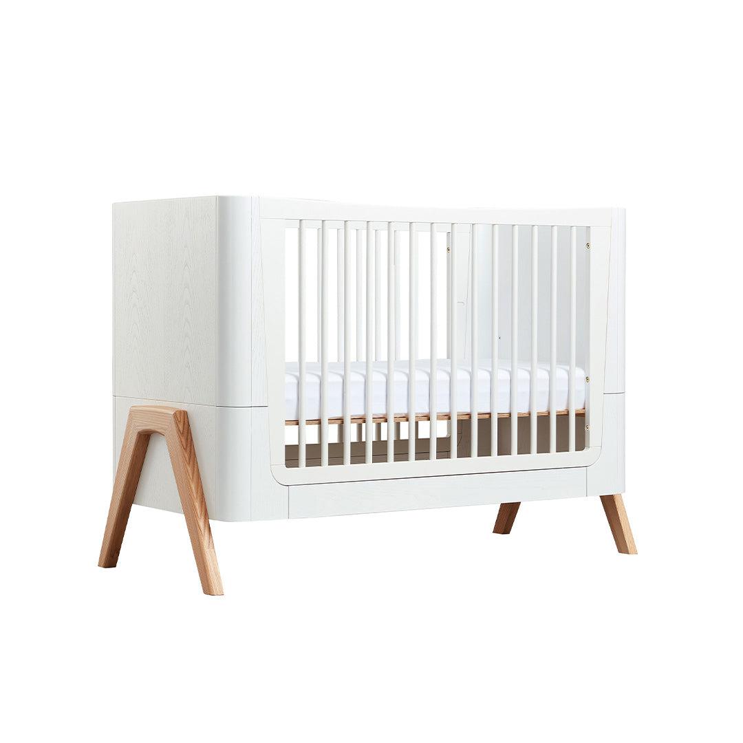 Gaia Baby Hera Cot Bed + Bedside Crib Two Piece Bundle - Scandi-White + Natural-Nursery Sets- | Natural Baby Shower