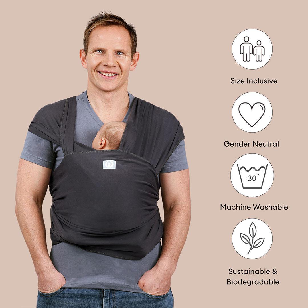 Gaia Stretchy Baby Wrap Carrier - Organic Cotton - Graphite-Baby Carriers- | Natural Baby Shower