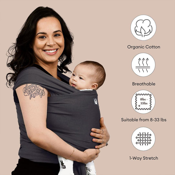 Gaia Stretchy Baby Wrap Carrier - Organic Cotton - Graphite-Baby Carriers- | Natural Baby Shower