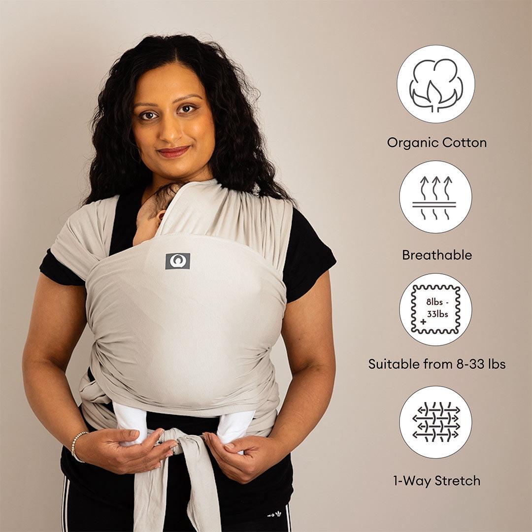Gaia Stretchy Baby Wrap Carrier Organic Cotton Silver Grey