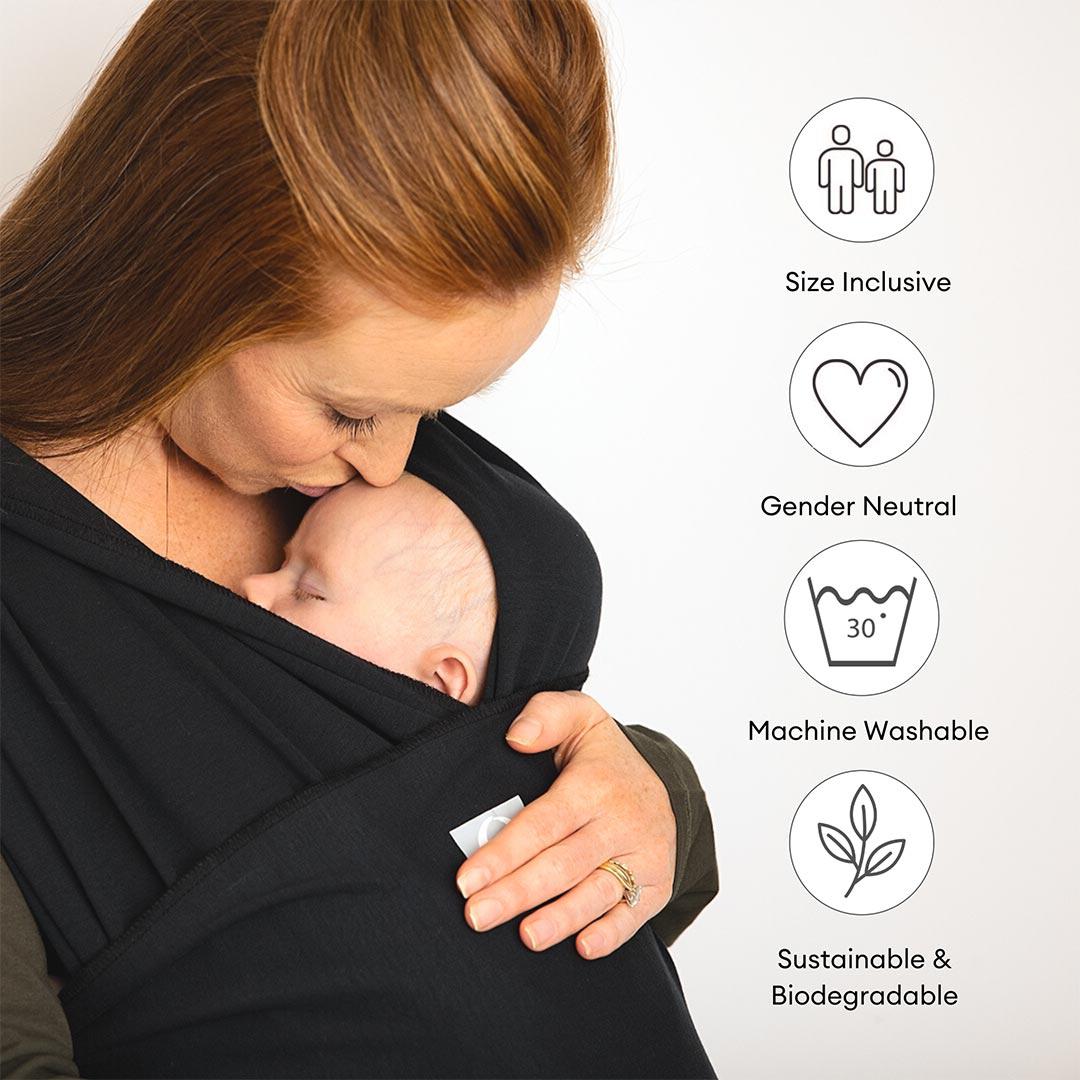Gaia Stretchy Baby Wrap Carrier - Pure Tencel - Ebony-Baby Carriers- | Natural Baby Shower