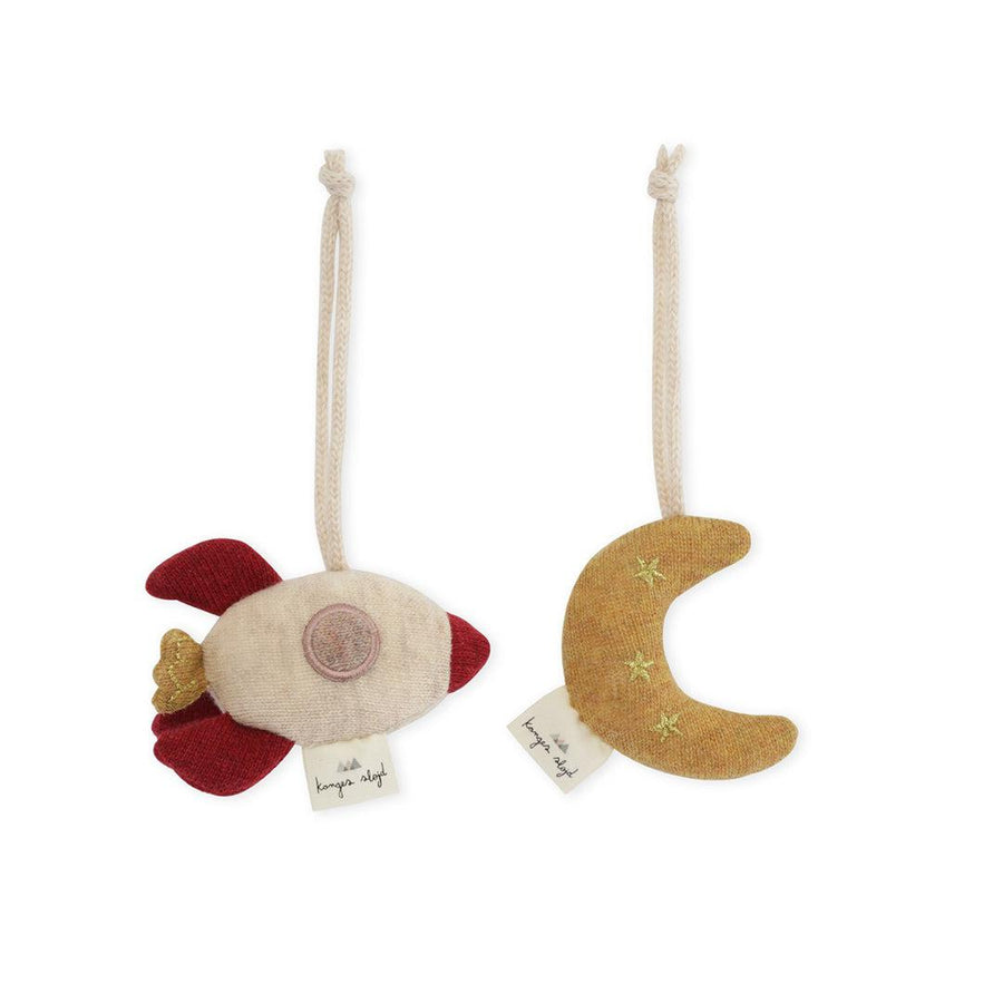 Konges Slojd Hanging Activity Toy - Moon + Rocket - 2 Pack-Play Gym Toys- | Natural Baby Shower