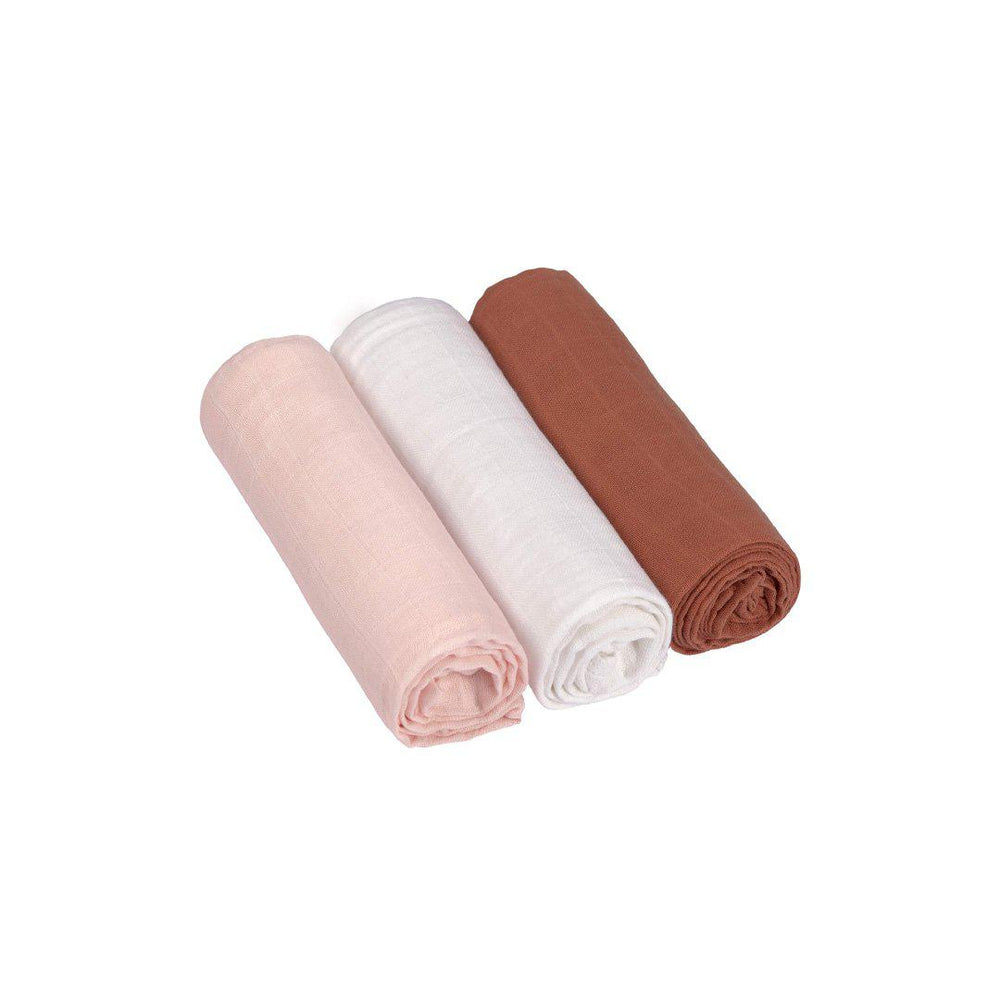 Lassig Swaddle + Burp Blanket - Powder Pink/Milky/Rust - 3 Pack-Muslin Wraps- | Natural Baby Shower