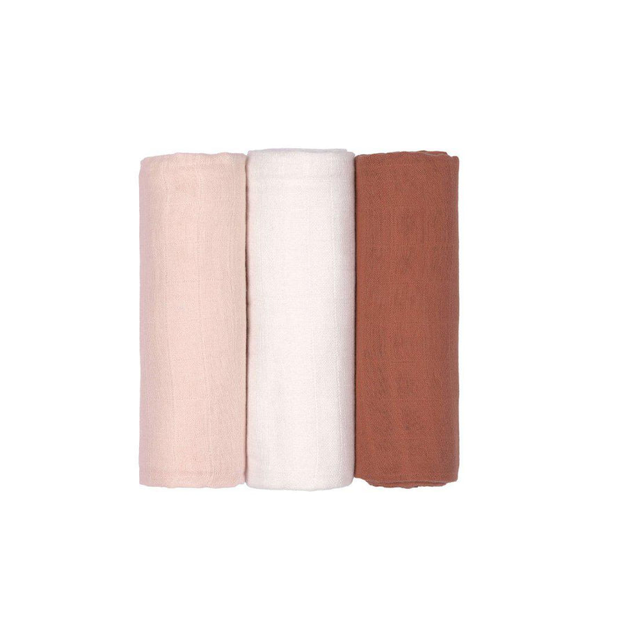 Lassig Swaddle + Burp Blanket - Powder Pink/Milky/Rust - 3 Pack-Muslin Wraps- | Natural Baby Shower