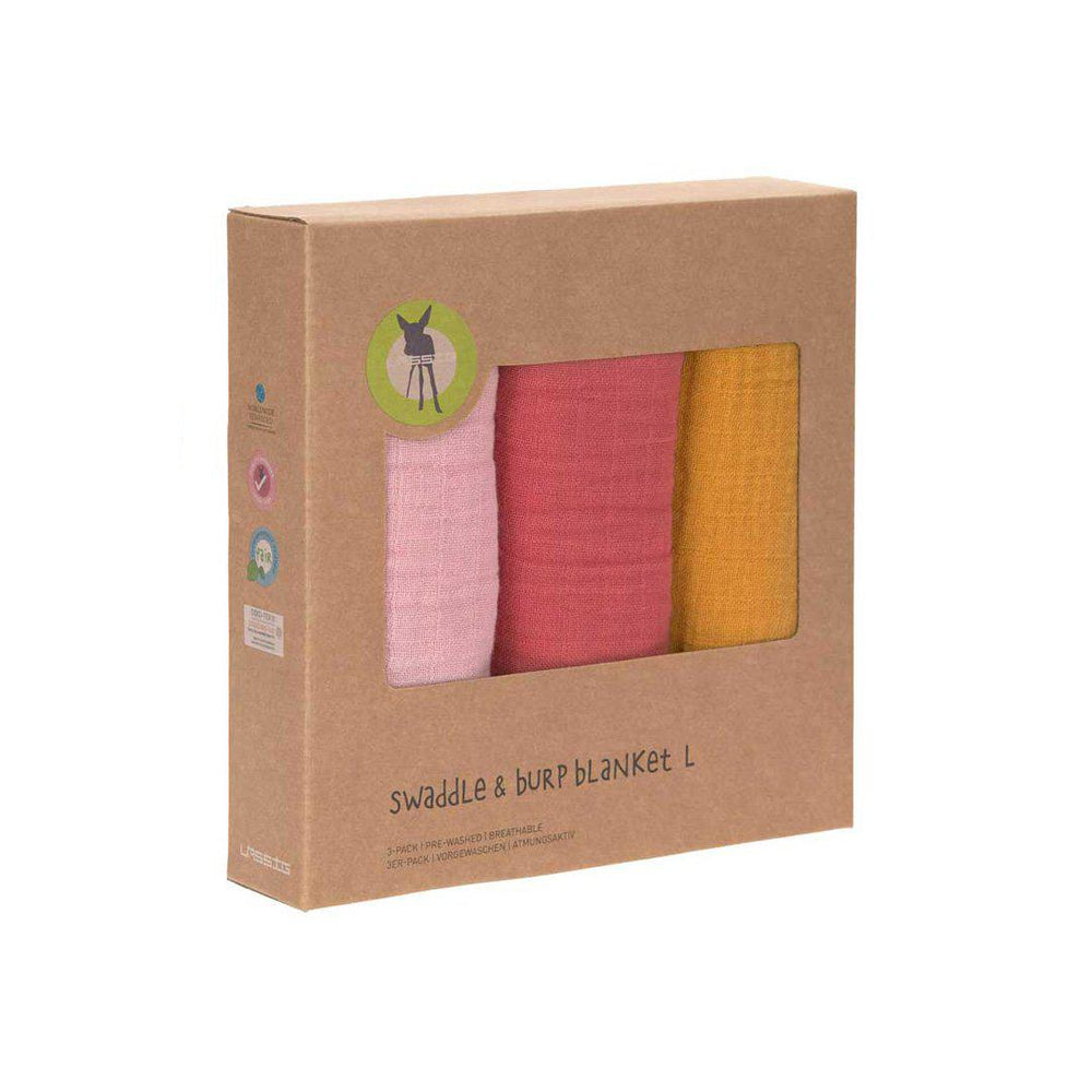 Lassig Swaddle + Burp Blankets - Rose - 3 Pack-Muslin Wraps- | Natural Baby Shower