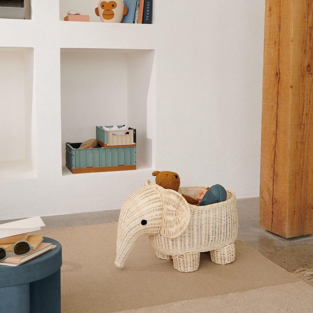 Liewood Anya Animal Rattan Basket - Natural - Elephant-Storage Baskets-Natural-Elephant | Natural Baby Shower
