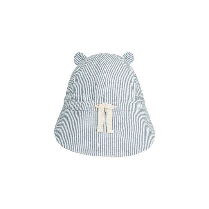 Liewood Gorm Reversible Seersucker Sun Hat (2023) - Blue Wave/Creme de la Creme - Stripe-Hats-Blue Wave/Creme de la Creme-0-3m | Natural Baby Shower