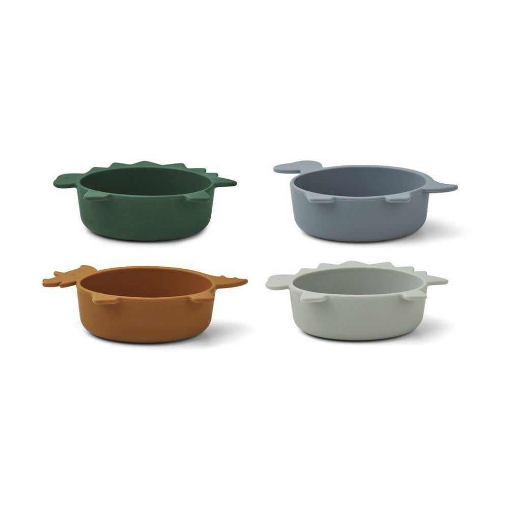 Liewood Iggy Silicone Bowls - Dino Blue Multi Mix - 4 Pack-Bowls-Dino Blue Multi Mix- | Natural Baby Shower