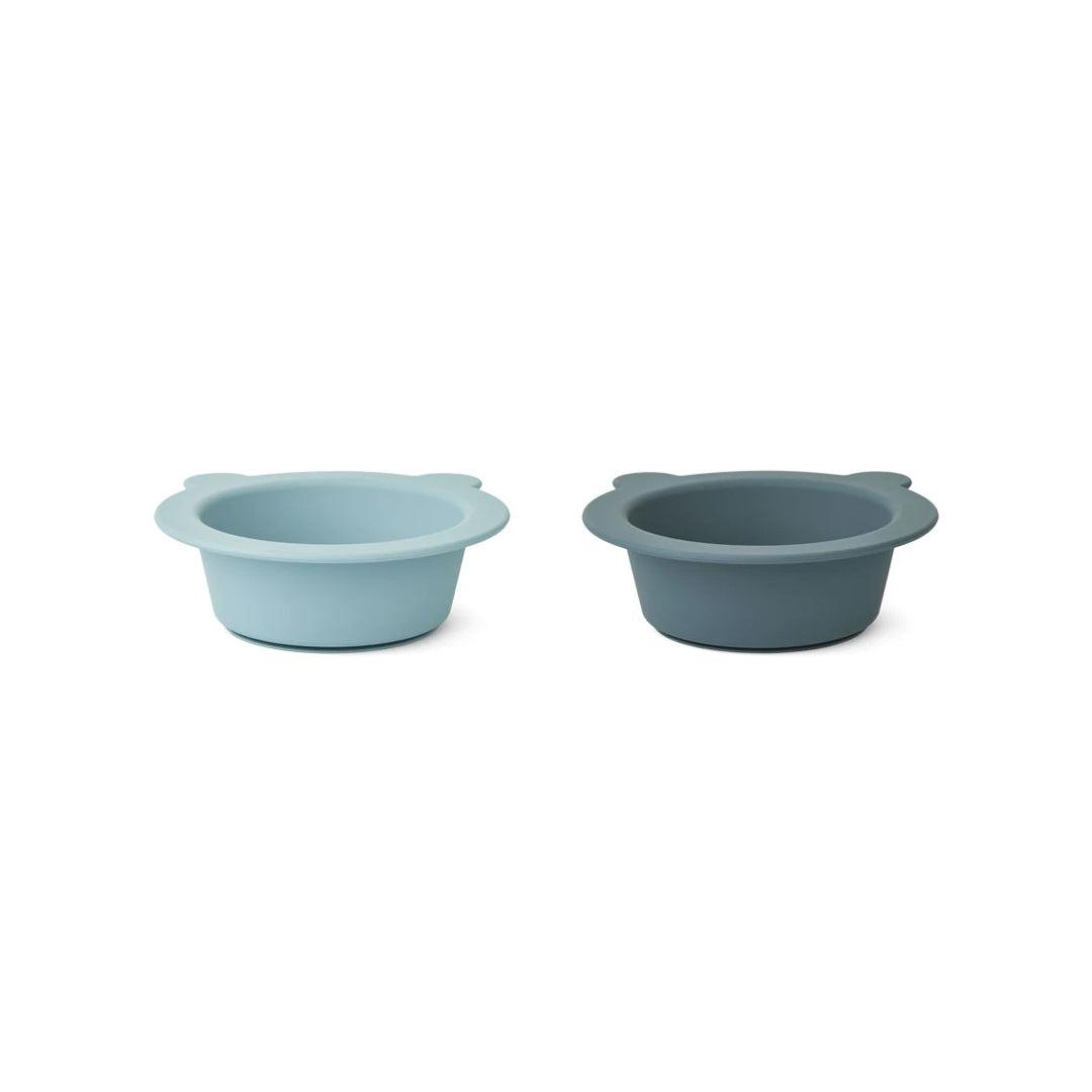 Liewood Peony Suction Bowls - Sea Blue/Whale Blue Mix - 2 Pack-Bowls- | Natural Baby Shower