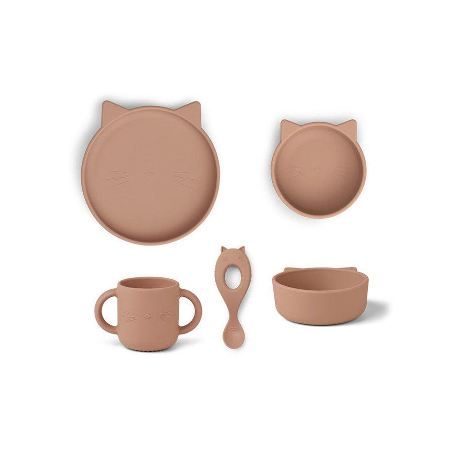 Liewood Vivi Silicone Set - Cat - Dark Rose-Feeding Sets- | Natural Baby Shower