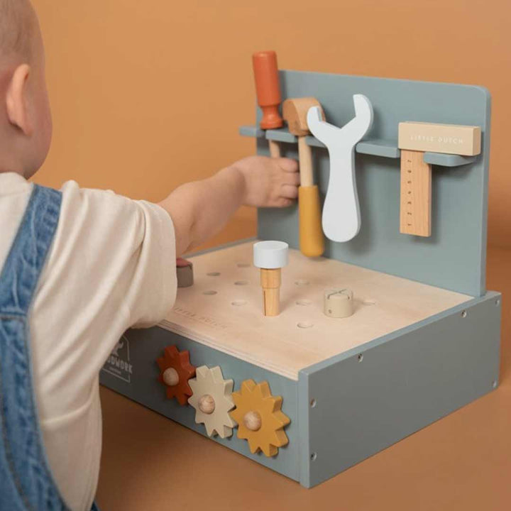 Little Dutch Mini Wooden Workbench - Blue-Role Play- | Natural Baby Shower