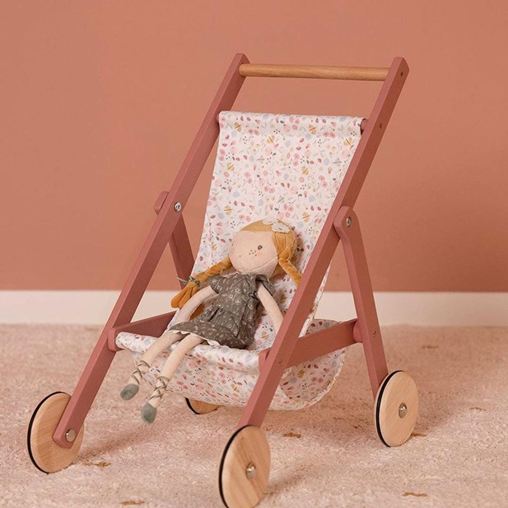 Little Dutch Wooden Doll Stroller - Flowers + Butterflies-Dolls Prams- | Natural Baby Shower