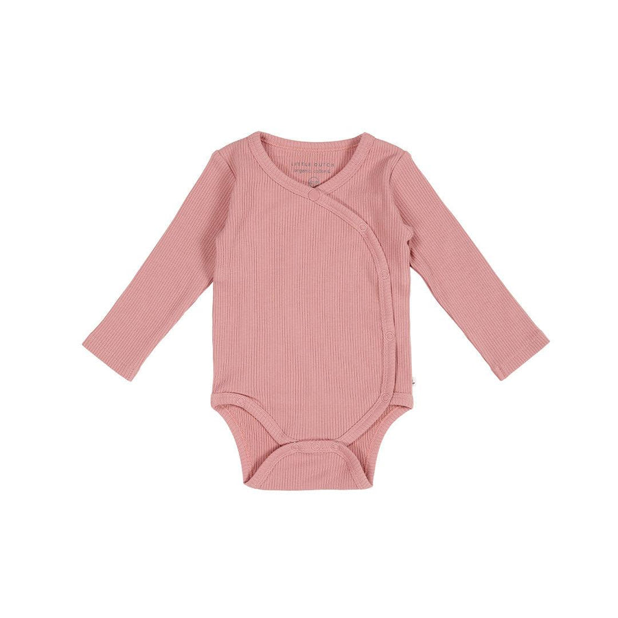 Little Dutch Bodysuit Wrap Long Sleeves - Rib Vintage Pink-Bodysuits-Rib Vintage Pink-62/68 | Natural Baby Shower