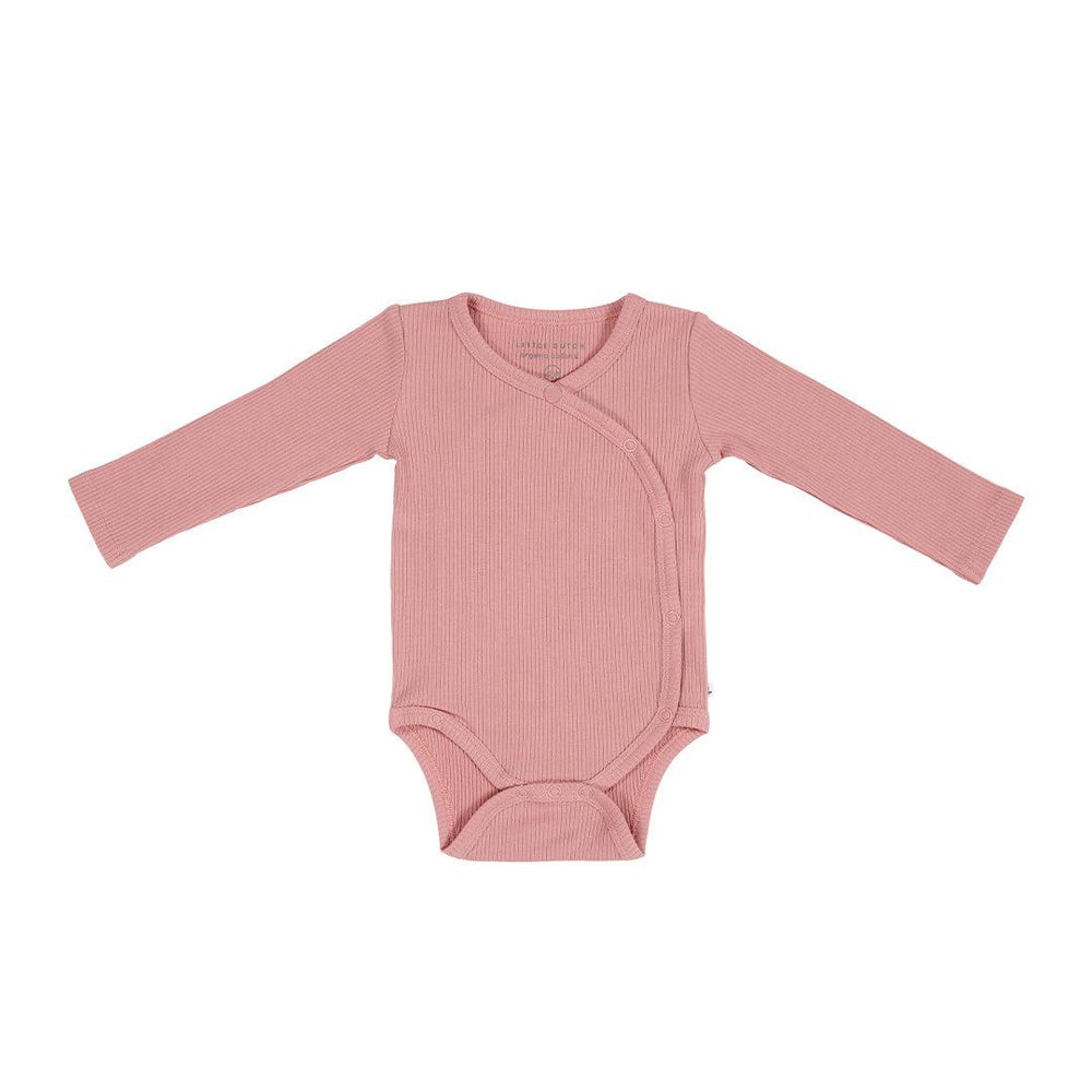 Little Dutch Bodysuit Wrap Long Sleeves - Rib Vintage Pink-Bodysuits-Rib Vintage Pink-50/56 | Natural Baby Shower