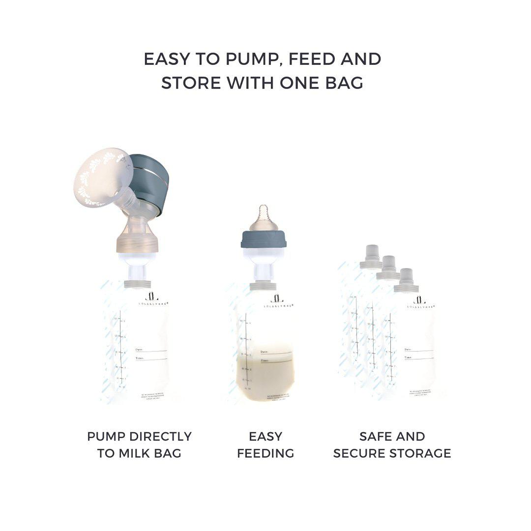 Lola&Lykke Milk Storage Bags - 10 Pack + Adapter-Breast Pump Accessories- | Natural Baby Shower