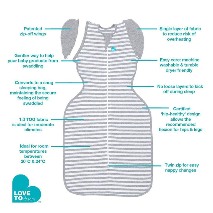 Love To Dream Swaddle Up Transition Bag Original - Grey - TOG 1.0-Sleepsack Swaddles-Grey-M | Natural Baby Shower