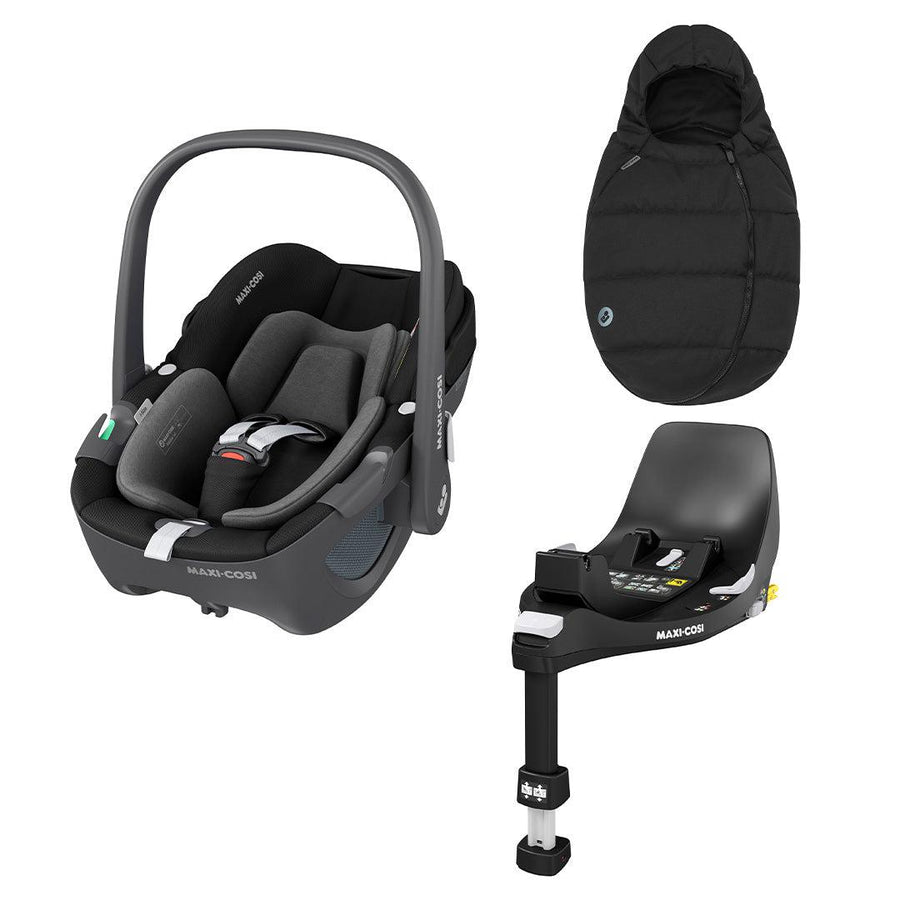 Maxi-Cosi Pebble 360 Base + Footmuff Bundle - Essential Black-Car Seat Bundles- | Natural Baby Shower