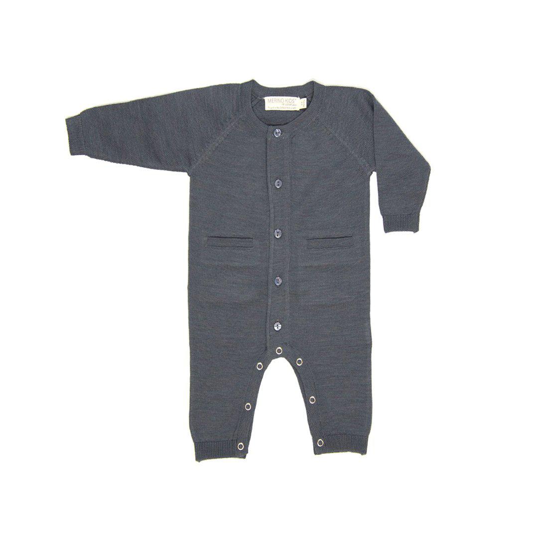 Merino Kids All-In-One Button Through Bodysuit - Dark Slate-Bodysuits-Dark Slate-0-3m | Natural Baby Shower