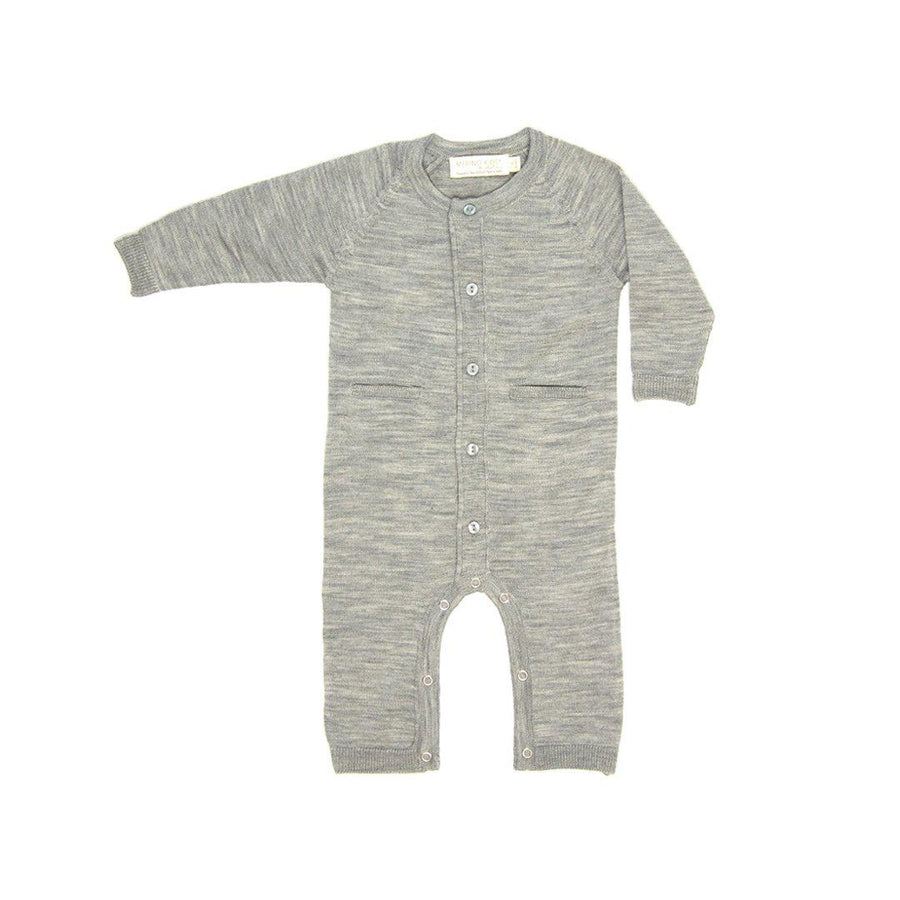 Merino Kids All-In-One Button Through Bodysuit - Light Grey-Bodysuits-Light Grey-0-3m | Natural Baby Shower