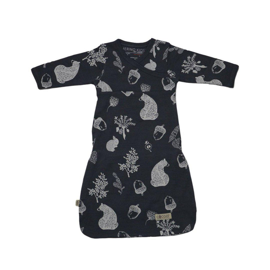 Merino Kids Cocooi Gown - Bear Print - Dark Slate-Sleep Gowns-Dark Slate-NB | Natural Baby Shower